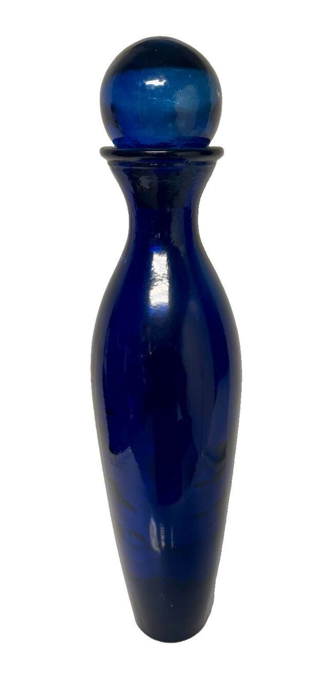 Vintage MCM 20" Cobalt Glass decanter w/ stopper Made In Spain